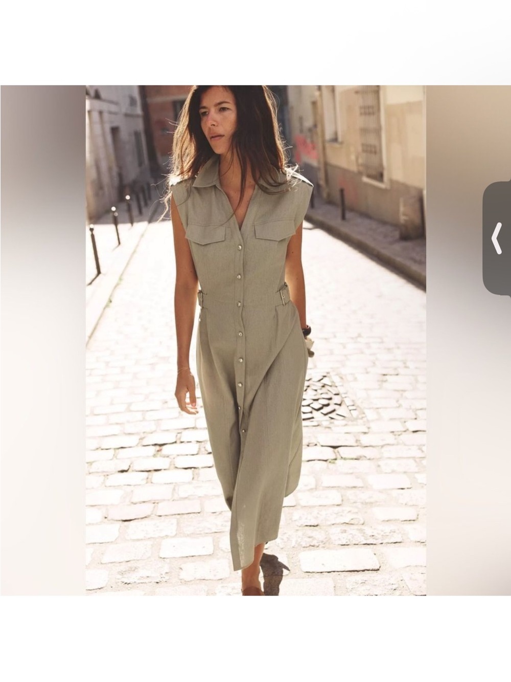 Zara Sleeveless Button-Front Olive Green Midi Jumpsuit size xs
